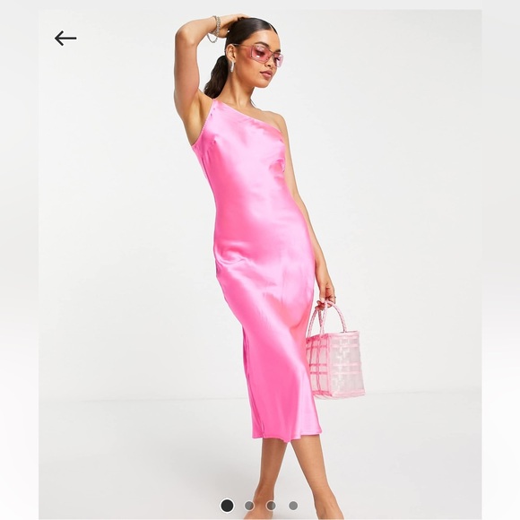 ASOS Petite Dresses & Skirts - ASOS Petite Cami Slip One Shoulder Maxi Beach Dress in hot pink satin
